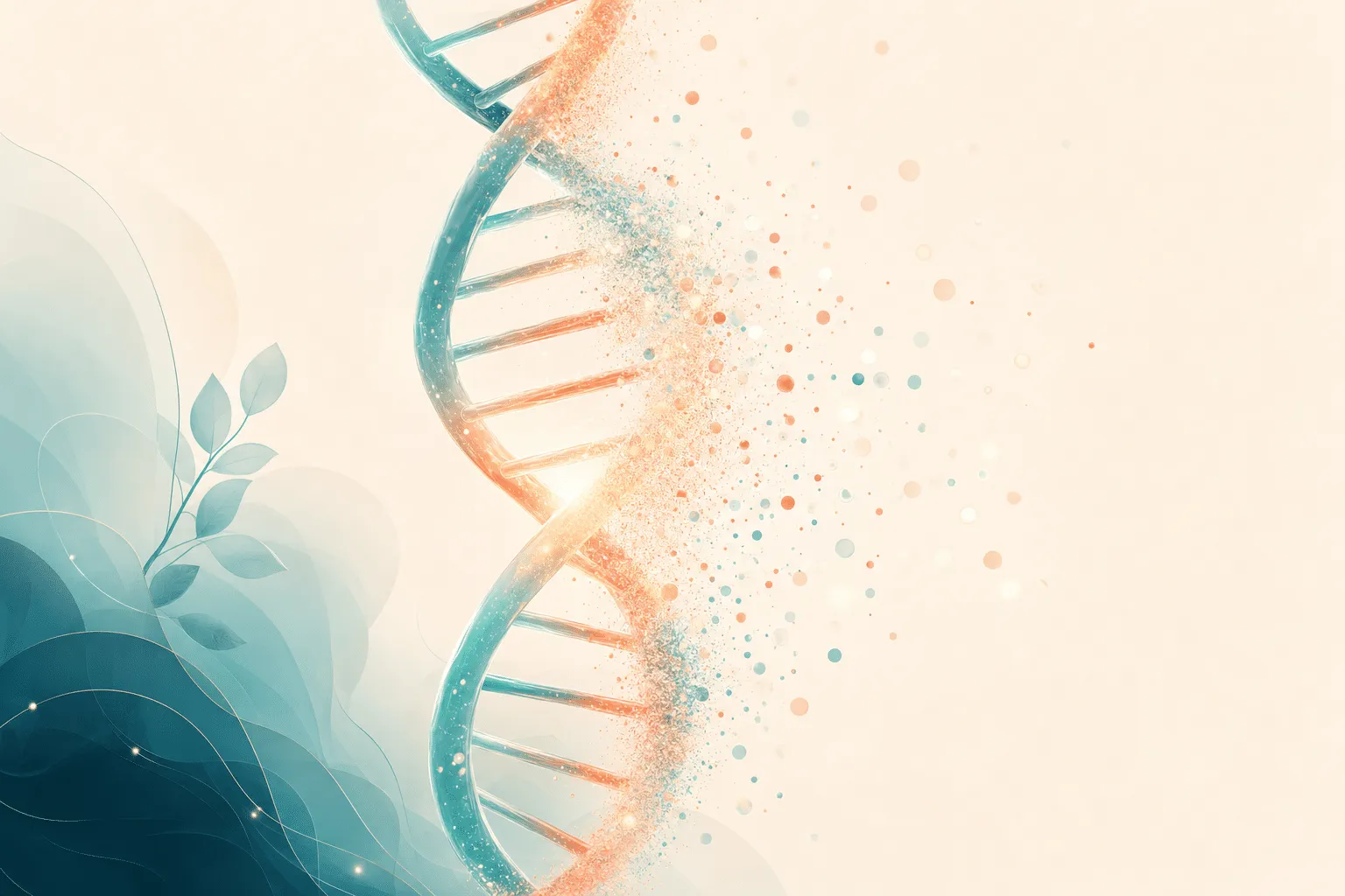 A glowing DNA double helix dissolving into light, symbolizing healthy aging and cellular renewal